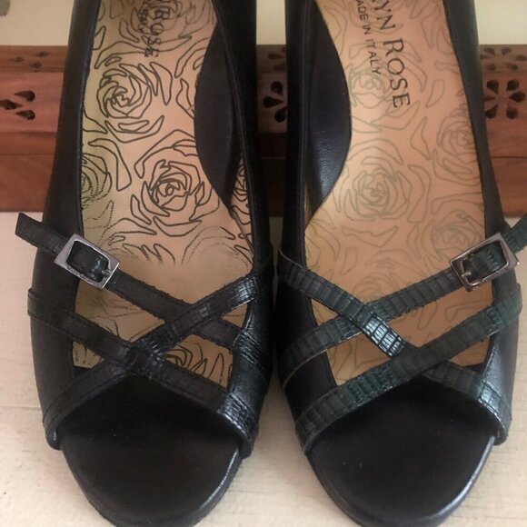 Women's Taryn Rose Black Leather Open Toe Vero Cuoio Italy Size 5 1/2 - Picture 13 of 14